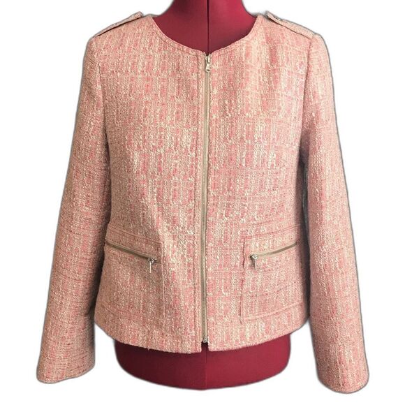 Talbots Blazer Women’s Petite Size 6P Pink Tweed Long Sleeve Zippered Front - Picture 1 of 9